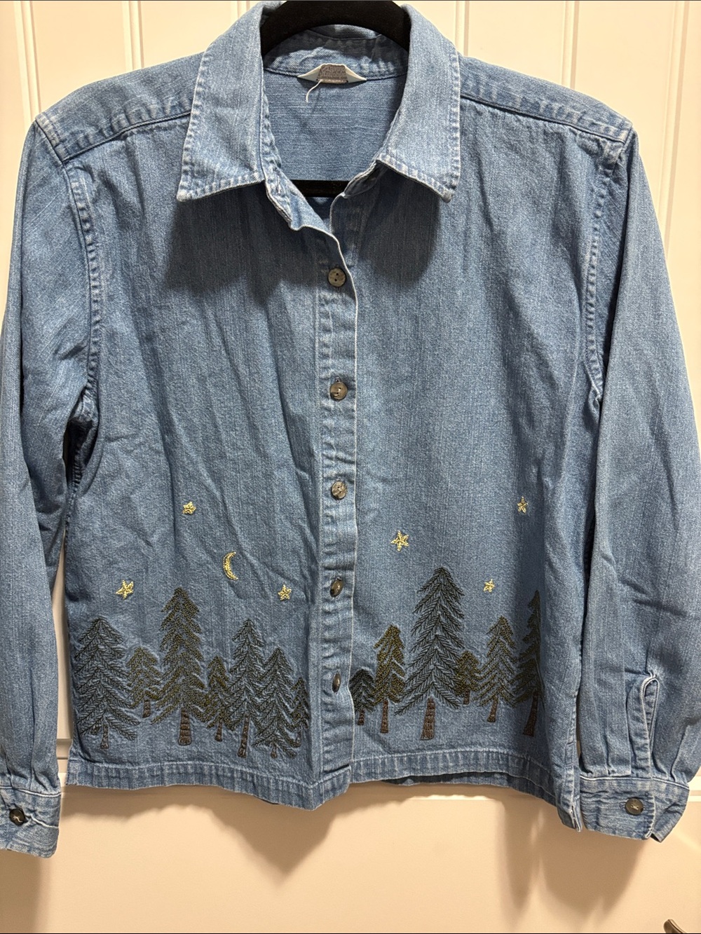 Christopher & Banks 2003 Denim Embroidered Forest Shirt